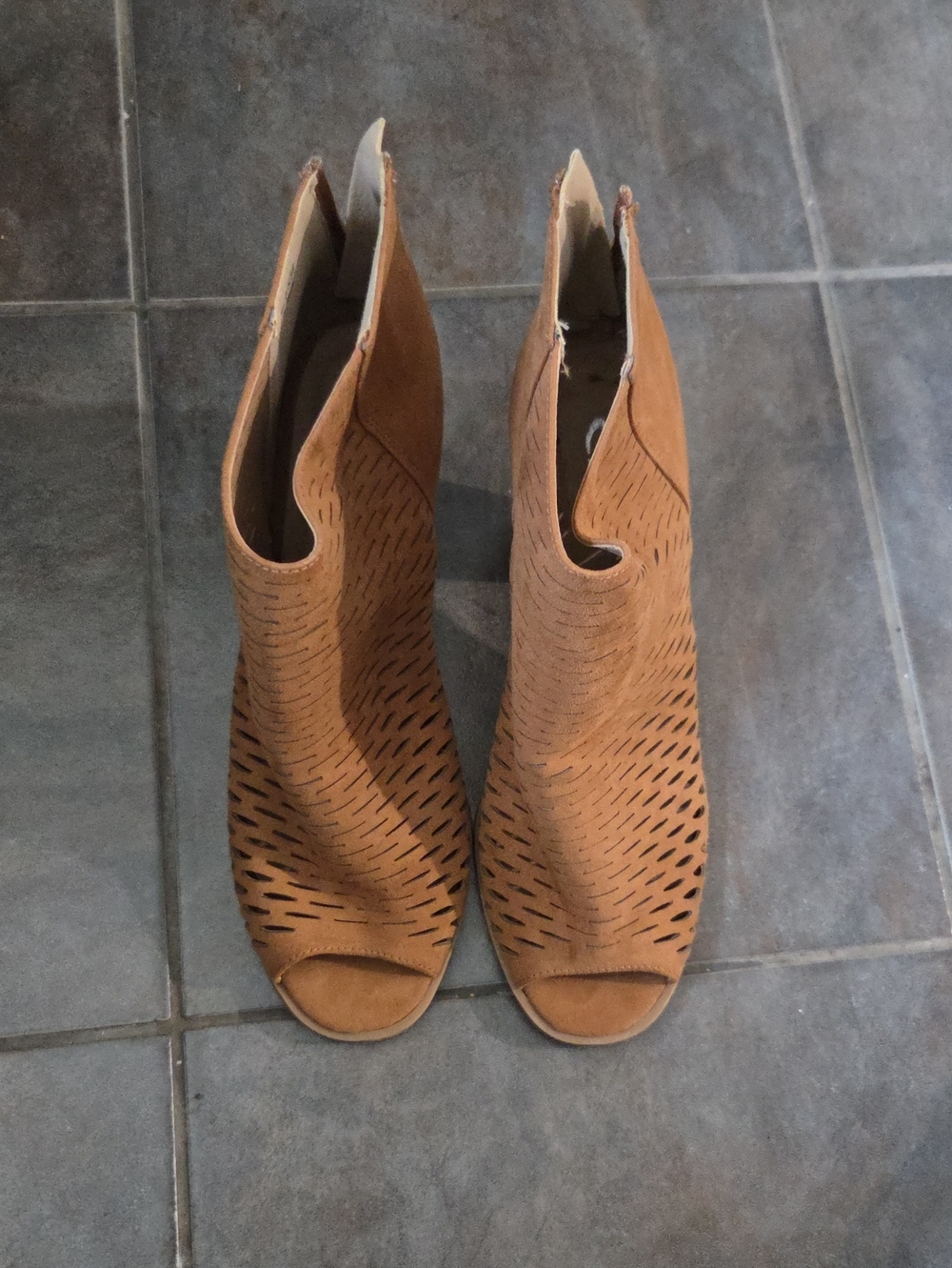 Women’s Tan Perforated Peep-Toe Booties